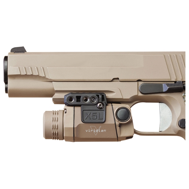 Picture of Viridian X5l X Series Laser Sight/Weapon Light, Fde, Ambidextrous, Green Laser, Fits Full-Sized Railed Pistol