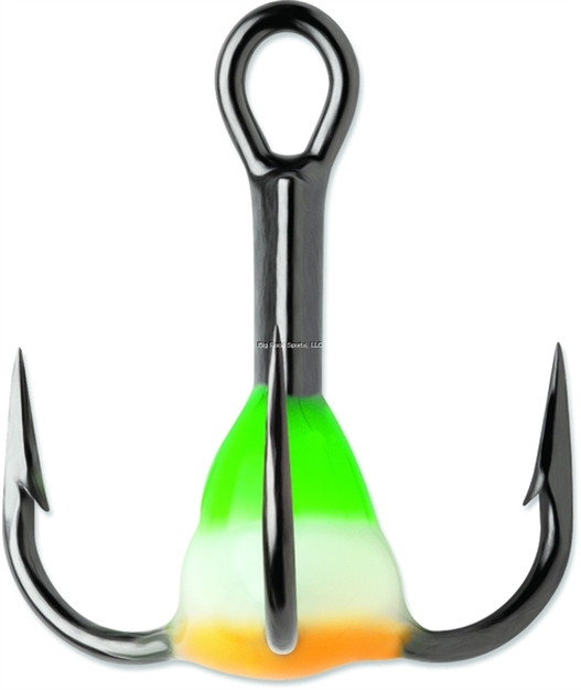 Picture of Vmc Glow Resin Treble Hook, SZ 6, 1X Black Nickel, Green Orange Glow, 2 PK