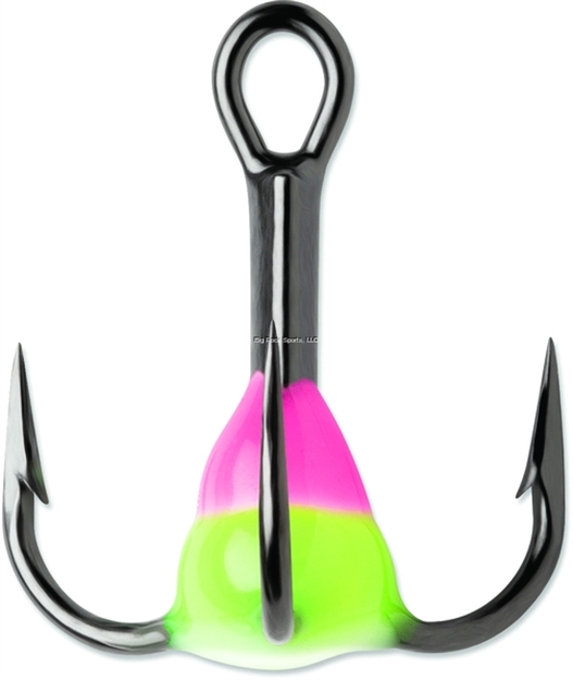 Picture of Vmc Glow Resin Treble Hook, SZ 6, 1X Black Nickel, Pink Chartreuse Glow, 2 PK