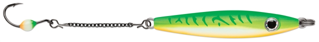 Picture of Vmc Rocker Spoon, Sinking, 1-3/4", 5/16 Oz, Variable Running Depth, #6 Hook, 2" Dropper, Glow Green Fire UV