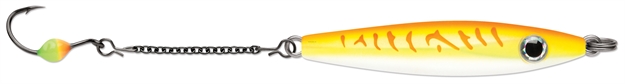 Picture of Vmc Rocker Spoon, Sinking, 1-3/4", 5/16 Oz, Variable Running Depth, #6 Hook, 2" Dropper, Glow Orange Fire UV