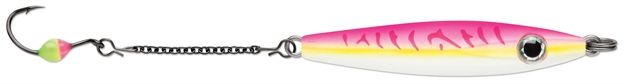 Picture of Vmc Rocker Spoon, Sinking, 1-3/4", 5/16 Oz, Variable Running Depth, #6 Hook, 2" Dropper, Glow Pink Fire UV
