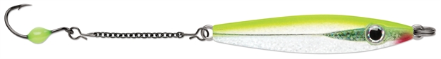 Picture of Vmc Rocker Spoon, Sinking, 2", 7/16 Oz, Variable Running Depth, #6 Hook, 2" Dropper, Glow Charteuse Shiner