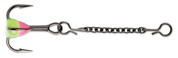 Picture of Vmc Treble Dropper Chain, 1-1/2", #14Hook Treble, Pink Chartreuse Glow Bead, 2 CD