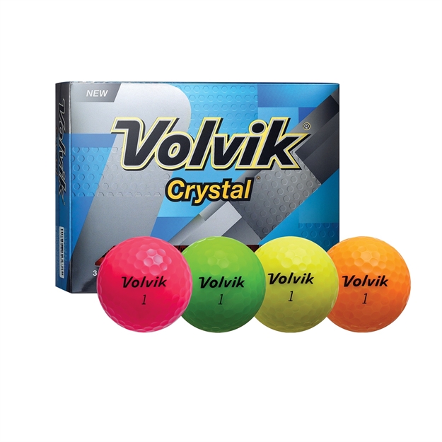Picture of Volvik Crystal 3 PC Assorted Golf Balls-Pink/Org/ Yellow/Grn