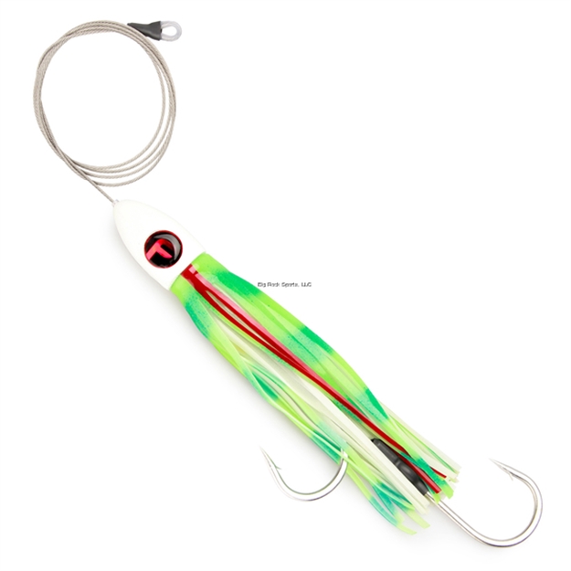 Picture of Vudu Fat Boy Medium 9" Glow, Oc30-30 Outer, Oc30-31 Inner. Pre-Rigged 4' 480# Cable 9/0 Stainless Double Hookset