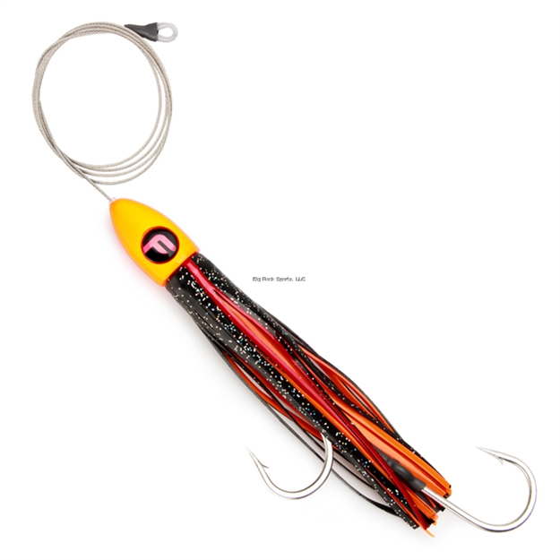 Picture of Vudu Fat Boy Medium 9" Orange, Oc30-20 Outer, Oc30-05 Inner. Pre-Rigged 4' 480# Cable 9/0 Stainless Double Hookset