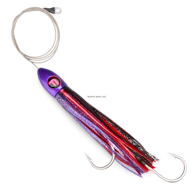 Picture of Vudu Fat Boy Medium 9" Purple, Oc30-21 Outer, Oc30-32 Inner. Pre-Rigged 4' 480# Cable 9/0 Stainless Double Hookset