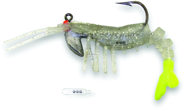Picture of Vudu Rattler Shrimp, 3.5", 1/4 Oz, Silver Flake/Chartreuse Tail