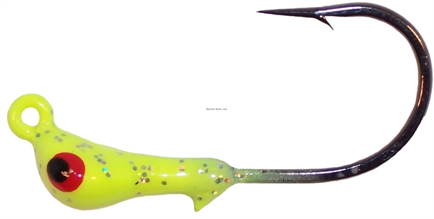 Picture of Wahoo Jerkjig Jighead, 1/16 Oz, 2/0 Black Nickel Hook, Chartreuse Silver Flake, 4/Card