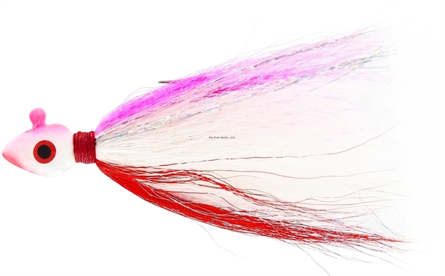 Picture of Wahoo Saltwater Flash'n Bucktail Jig 1/2Oz Red Pink Wedge Style Head Painted Dbl Eye