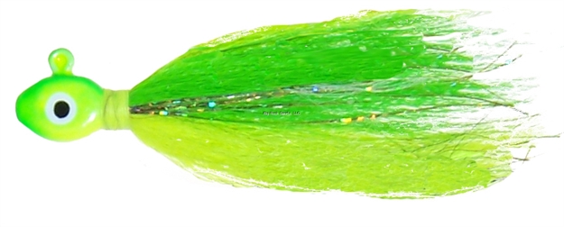 Picture of Wahoo Saltwater Flash'n Bucktail Jig 1/4Oz Lime Cht Wedge Style Head Painted Dbl Eye