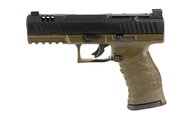 Picture of  Walther Arms 5220307 Wmp  Full Size Frame 22 Wmr 15+1 4.50" Black Steel Barrel, Black Optic Ready/Serrated Slide, OD Green Polymer Frame W/Picatinny Rail, Textured Polymer Grip