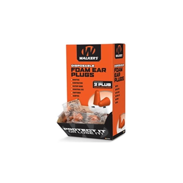 Picture of Walker's Gwpfoamplug Foam Ear Plugs Counter Display Disposable 32 DB Orange 100 Pair (200 Count) GWPFP200BX 813628084907