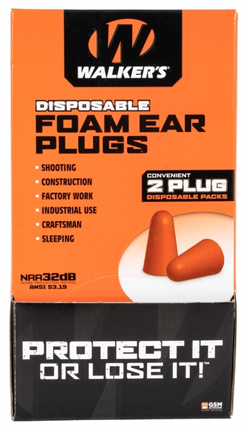 Picture of Walker's Gwpfoamplug Foam Ear Plugs Counter Display Disposable 32 DB Orange 100 Pair (200 Count) GWPFP200BX