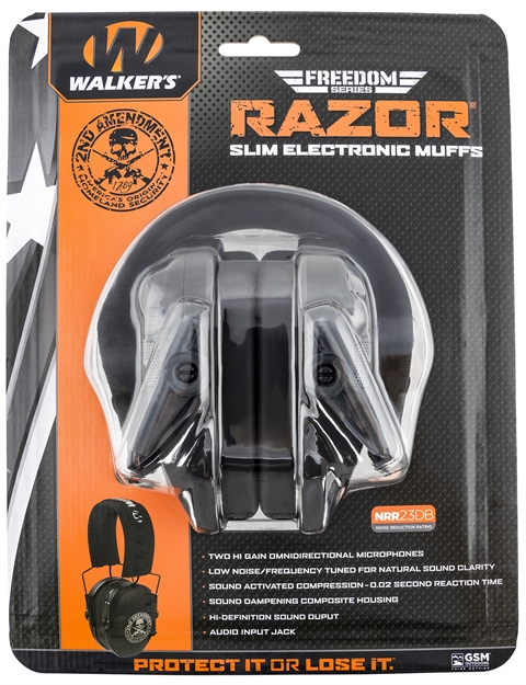 Picture of Walkers Freedon Series Razor Slim Shooter Folding Electronic Ear Muff Nrr23db, Low Profile, HD Sound, Blk 2 Amendment GWP-RSEMFS-2A 888151030653
