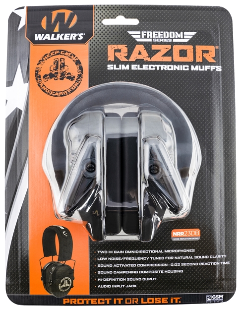 Picture of Walkers Freedon Series Razor Slim Shooter Folding Electronic Ear Muff Nrr23db, Low Profile, HD Sound, Blk Keep Calm & Carry ON GWP-RSEMFS