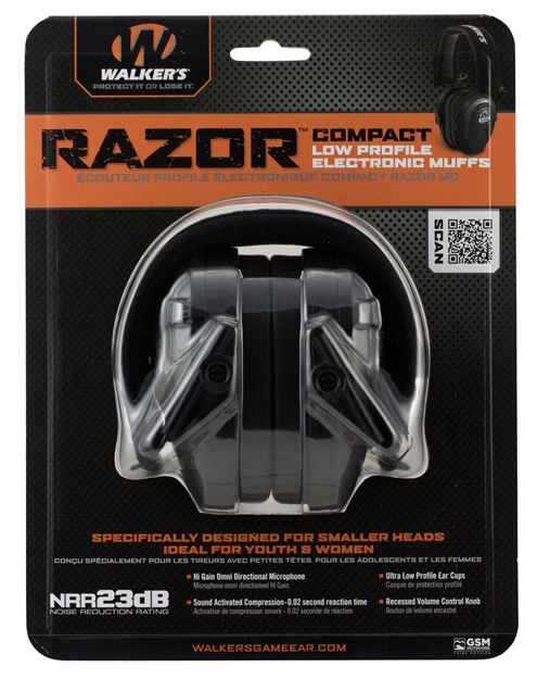 Picture of  Walker's Gwpcrsem Razor Compact Electronic Muff 23 DB Over The Head Black Polymer Fits Youth/Women 888151017920