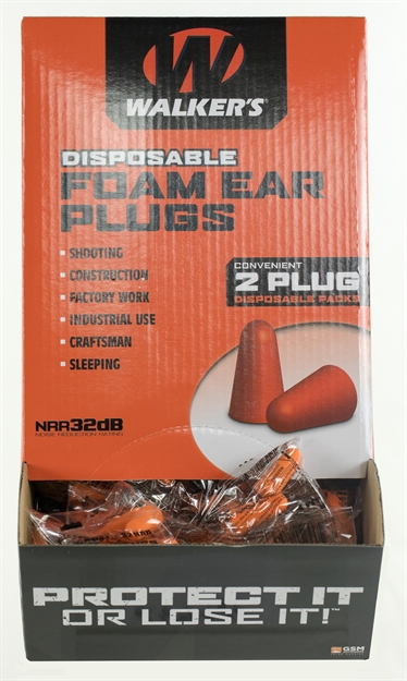 Picture of  Walker's Gwpfp200bx Foam Ear Plugs Counter Display Disposable Foam 32 DB Orange 100 Pair