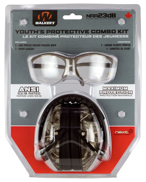 Picture of Walkers Gwpymsglcmo Youths Protective Combo Kit  
Earmuff/Shooting Glasses 23 DB Camo/Clear