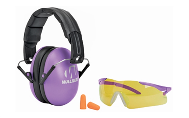 Picture of  Walker's Gwpywfm2gfppur Folding Muff Combo 23 DB Over The Head Folding Muff, Foam Ear Plugs, Shooting Glasses, Purple/Black Polymer Fits Youth/Women 888151011409