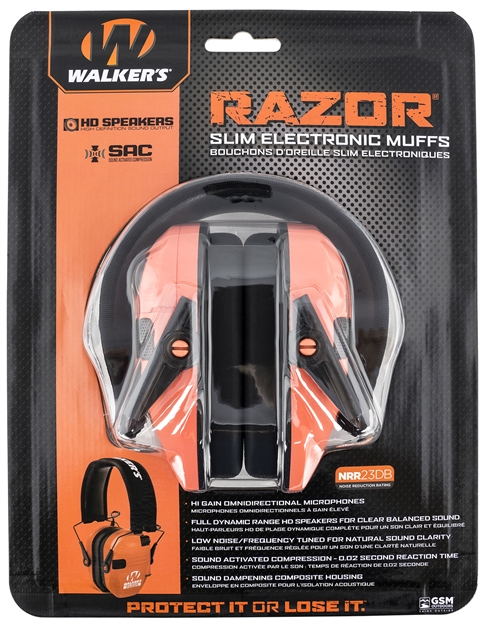Picture of Walker's Gwprsemcor Razor Slim Electronic Muff 23 DB Over The Head Coral/Black Polymer GWP-RSEM-COR