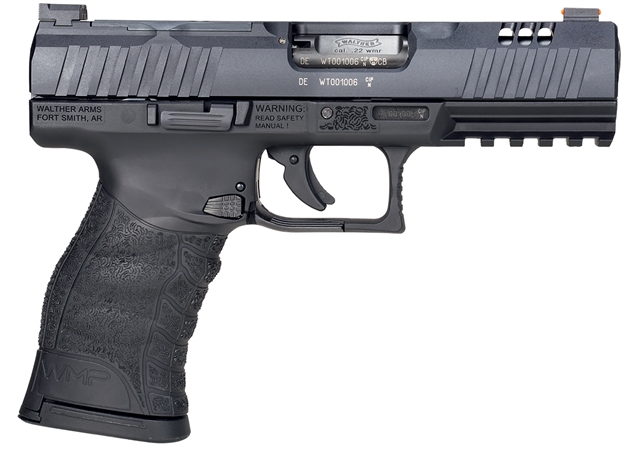 Picture of  Walther Arms 5220300 Wmp Optic Ready 22 Wmr 15+1 4.50" Stainless Steel Barrel, Black Optic Ready/Serrated Slide, Black Polymer Frame W/Picatinny Rail, Black Polymer Grip, Ambidextrous