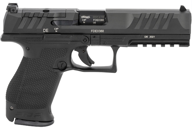 Picture of  Walther Arms 2844222 Pdp  Compact Frame 9Mm Luger 15+1 5" Black Steel Barrel, Black Optic Ready/Serrated Steel Slide, Black Polymer Frame W/Picatinny Rail, Textured Polymer Grip, Ambidextrous