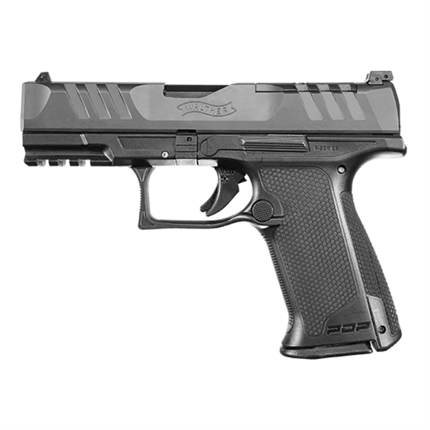 Picture of  Walther Arms 2871831 Pdp F-Series 9Mm Luger 10+1 4" Black Steel Barrel, Black Optic Ready/Serrated Slide, Black Polymer Frame W/Picatinny Rail, Black Performance Duty Texture Grips, Ambidextrous 723364228131