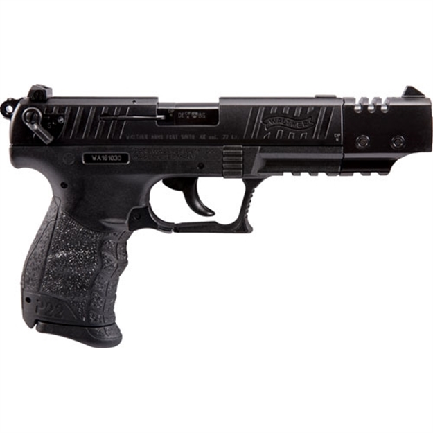 Picture of  Walther Arms 5120334 P22 Target *Ca Compliant 22 LR Caliber With 5" Barrel, 10+1 Capacity, Black Finish Picatinny Rail Frame, Serrated Matte Black Tenifer Steel Slide & Interchangeable Backstrap Grip 723364200359