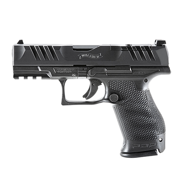 Picture of  Walther Arms 2854686 Pdp  Compact Frame 9Mm Luger 10+1 4" Black Steel Barrel, Black Optic Ready/Serrated Steel Slide, Black Polymer Frame W/Picatinny Rail, Textured Polymer Grip, Ambidextrous