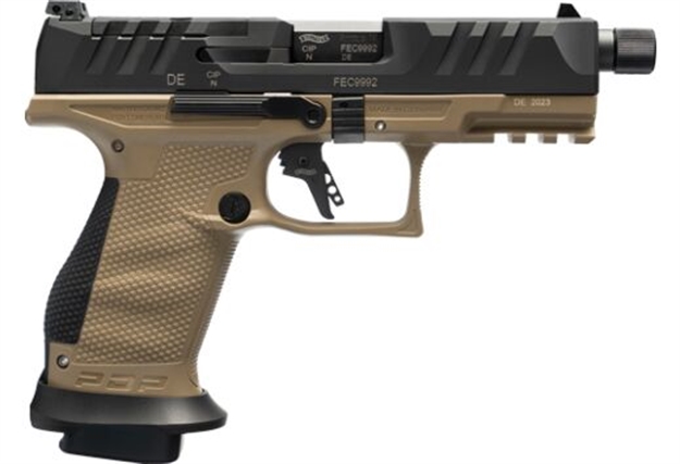 Picture of  Walther Arms 2877520 Pdp Compact Pro SD 9Mm Luger 15+1 4.60" Threaded Barrel, Black Optic Cut/Serrated Slide, Fde Polymer Frame With Pic. Rail, Performance Duty Textured Polymer Grip, Flared Magwell