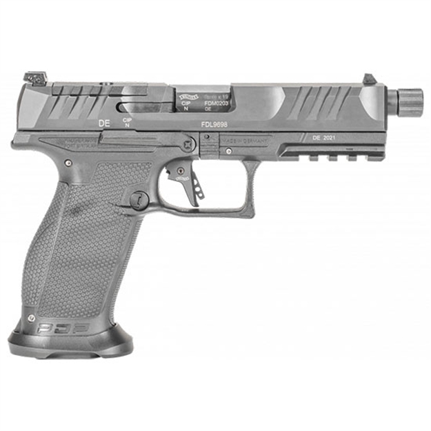 Picture of  Walther Arms 2858142 Pdp Pro SD 9Mm Luger 10+1 5.10" Threaded Barrel, Black, Optic Cut/Serrated Slide, Polymer Frame With Pic. Rail, Performance Duty Grip, Flared Magwell 723364220302