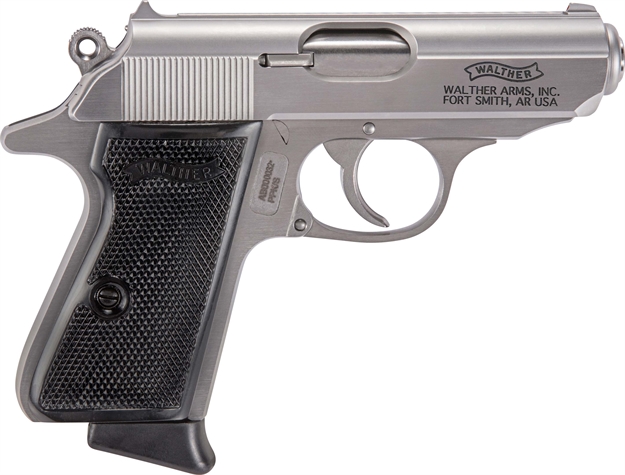Picture of  Walther Arms 4796022 Ppk/S  32 Acp 7+1 3.30" Stainless Steel Barrel, Matte Stainless Serrated Steel Slide, Stainless Aluminum Frame W/Beavertail, Black Checkered Polymer 723364230981