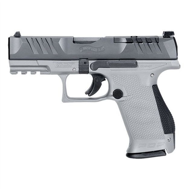 Picture of  Walther Arms 2858436 Pdp  Compact Frame 9Mm Luger 15+1 4" Black Steel Barrel, Black Optic Ready/Serrated Steel Slide, Gray Polymer Frame W/Picatinny Rail, Textured Polymer Grip, Ambidextrous 723364227073