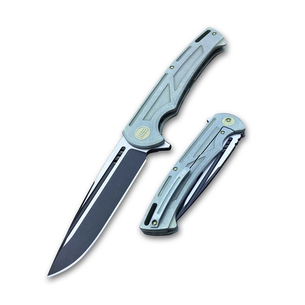 Picture of WE Knife Folder Green TI Handle Black 4.1" Blade 9.5" Length