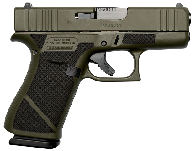 Picture of  Weapon Works Ux4350201-228081 G43x  Sub-Compact Frame 9Mm Luger 10+1 3.41" Black Steel Barrel, OD Green W/Diamond Stippling Serrated Slide & Polymer Frame W/Beavertail, Black Textured Grip
