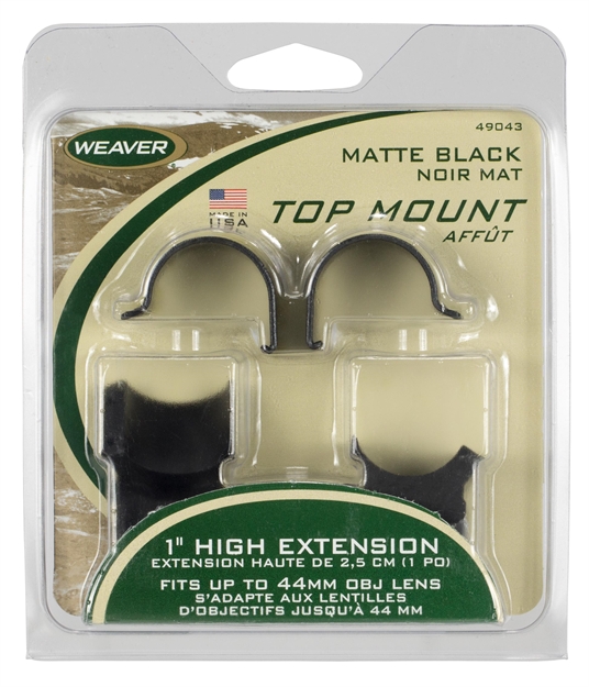 Picture of  Weaver Mounts 49043 Detachable Extension Top Mount Rings  Matte Black 1" Extra High