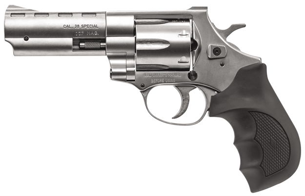 Picture of  Weihrauch Guns 770128 Windicator  Medium Frame 357 Mag 6 Shot, 4" Nickel Steel Barrel, Nickel Cylinder, Nickel Steel Frame, Black Finger Grooved Rubber Grip, Spurred Hammer 741566600685