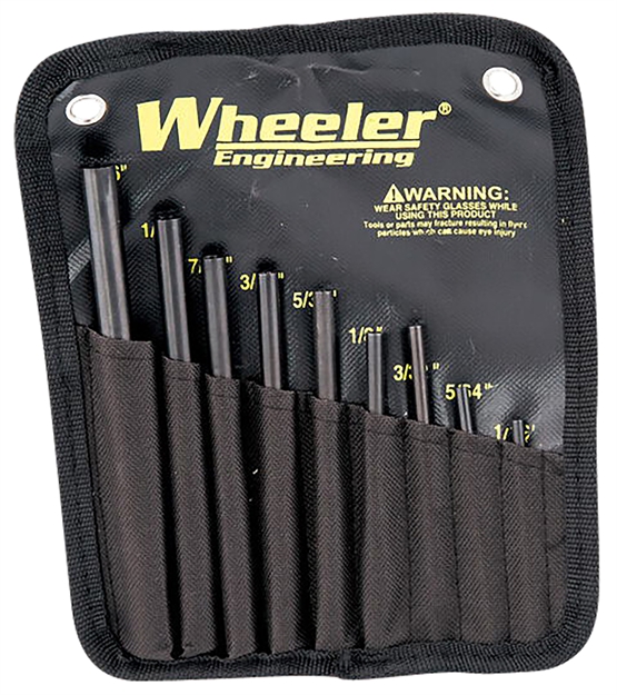 Picture of  Wheeler 710910 Roll Pin Punch Set Starter Set Black/Yellow Steel Knurled Handle 9 Pieces 661120109105