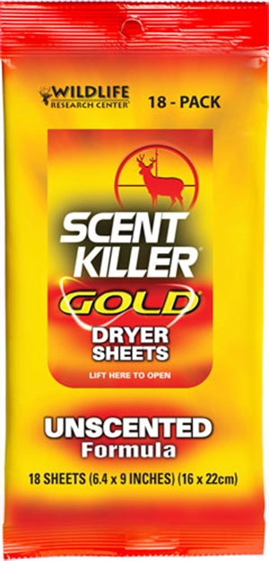 Picture of Wildlife Research Scent Killer Gold Dryer Sheets Unscented 18-Pack 1280 024641012802