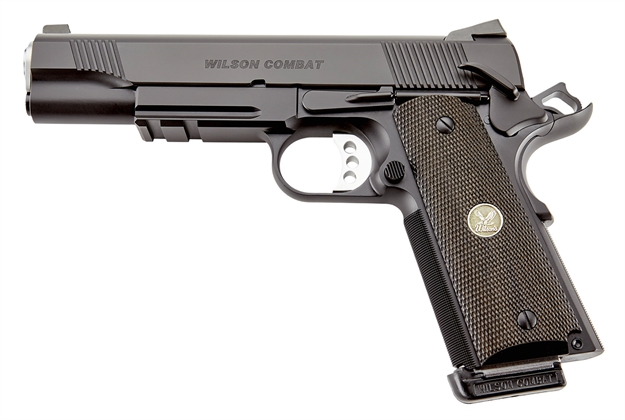 Picture of Wilson Combat Cqblrcaallblack Cqb *Ca Compliant Full Size Frame 45 Acp 8+1 5" Carbon Steel Slide Diamond Wood W/ Pewter Medallions Grip CQBLR-CA 874218004279