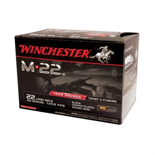 Picture of Winchester Ammo S22lrt M-22  22Lr 40Gr Black Copper Plated Round Nose 1000 Per Bx/2 Case *Bulk 020892102750