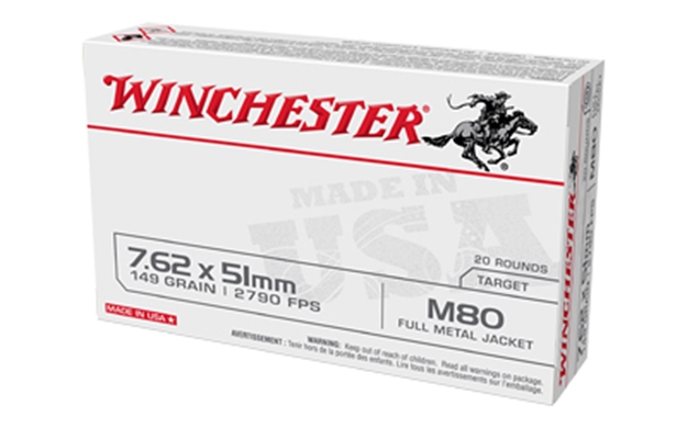 Picture of  Winchester Ammo Wm80 Usa M80 7.62X51mmnato 149Gr Full Metal Jacket Lead Core 20 Per Box/25 Case