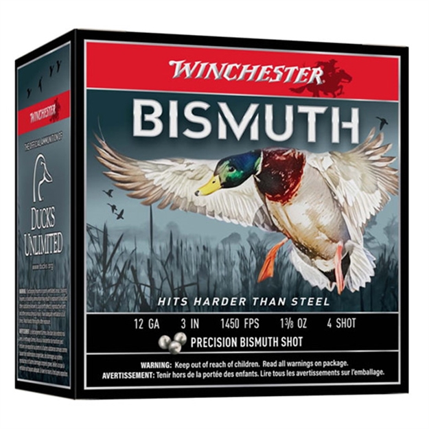 Picture of  Winchester Ammo Swb1234 Bismuth  12Gauge 3" 1 3/8Oz Tin Plated Bismuth 4Shot 25 Per Box/10 Case