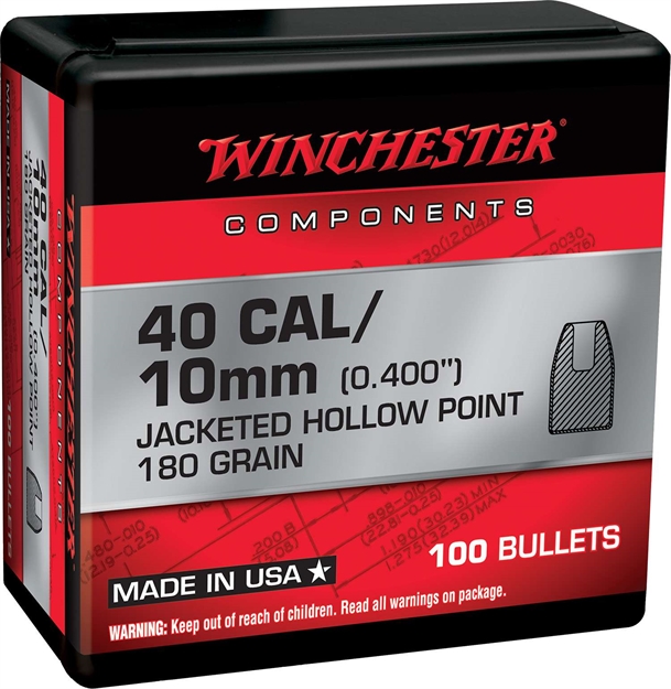 Picture of  Winchester Ammo Wb40hp180x Centerfire Handgun Reloading 40 S&W .400 180 GR Jacketed Hollow Point (Jhp) 020892633896