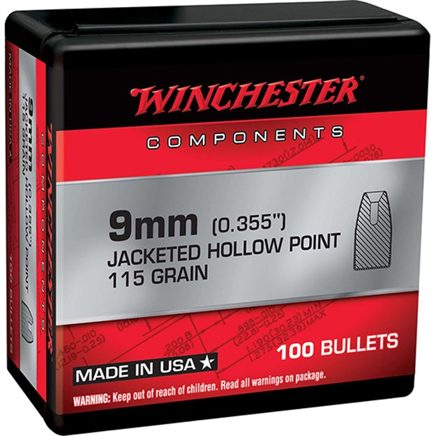 Picture of  Winchester Ammo Wb9jhp115x Centerfire Handgun Reloading 9Mm 115Gr Jacketed Hollow Point 100 Per Box/10 Case 020892634213