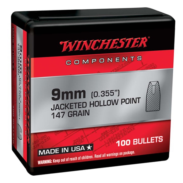 Picture of  Winchester Ammo Wb9jhp147x Centerfire Handgun Reloading 9Mm 147Gr Jacketed Hollow Point 100 Per Box/10 Case 020892634220
