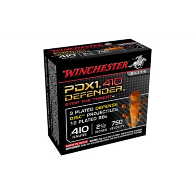 Picture of  Winchester Ammo S410pdx1 Pdx1 Defender  410Gauge 2.50" 3Defense Discs 12Bbs Shot 10 Per Box/10 Case