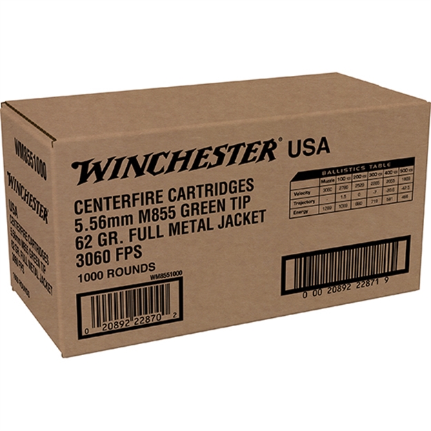 Picture of Win Best Value Usa Rifle Ammo 5.56Mm, Fmj, M855, 62 Gr, Win Lc, 1000 Rnd WM8551000 020892228702